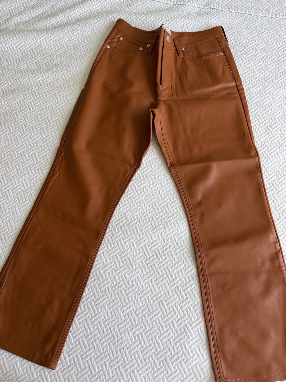 J. Crew Brown faux Leather Straight-Leg Pants